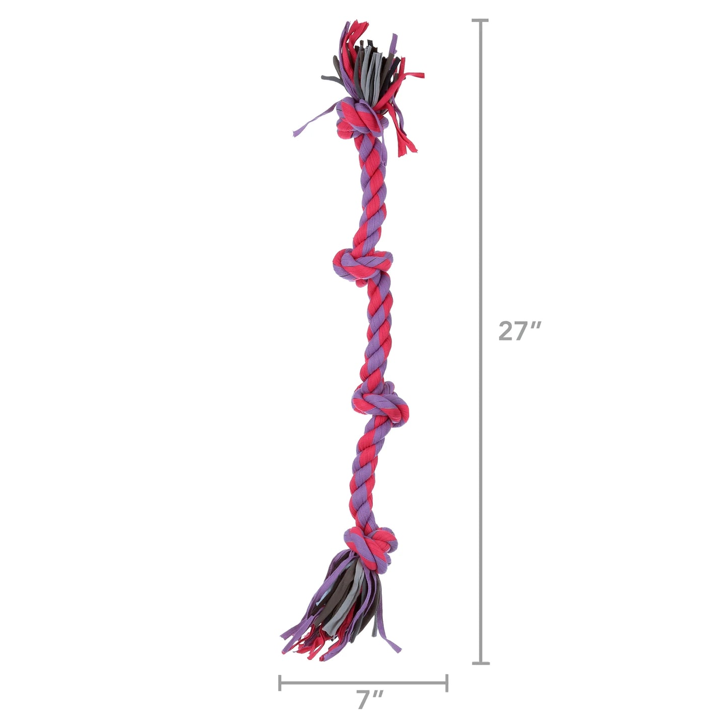 Flossy Chews Large 27" Cloth 4-Knot Tug Rope Dog Toy in Assorted Colors