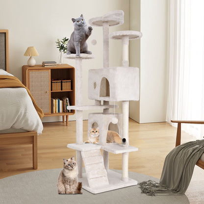 70-Inch Multi-Level Cat Tree Tower for Indoor Cats with Scratching Posts, Condo, and Play Toys - Beige