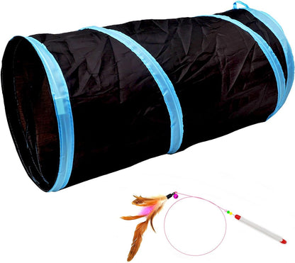 Interactive Cat Tunnel for Indoor Use - Collapsible 20" Play Tunnel for Cats, Kittens, Rabbits, and Puppies with Crinkle Features