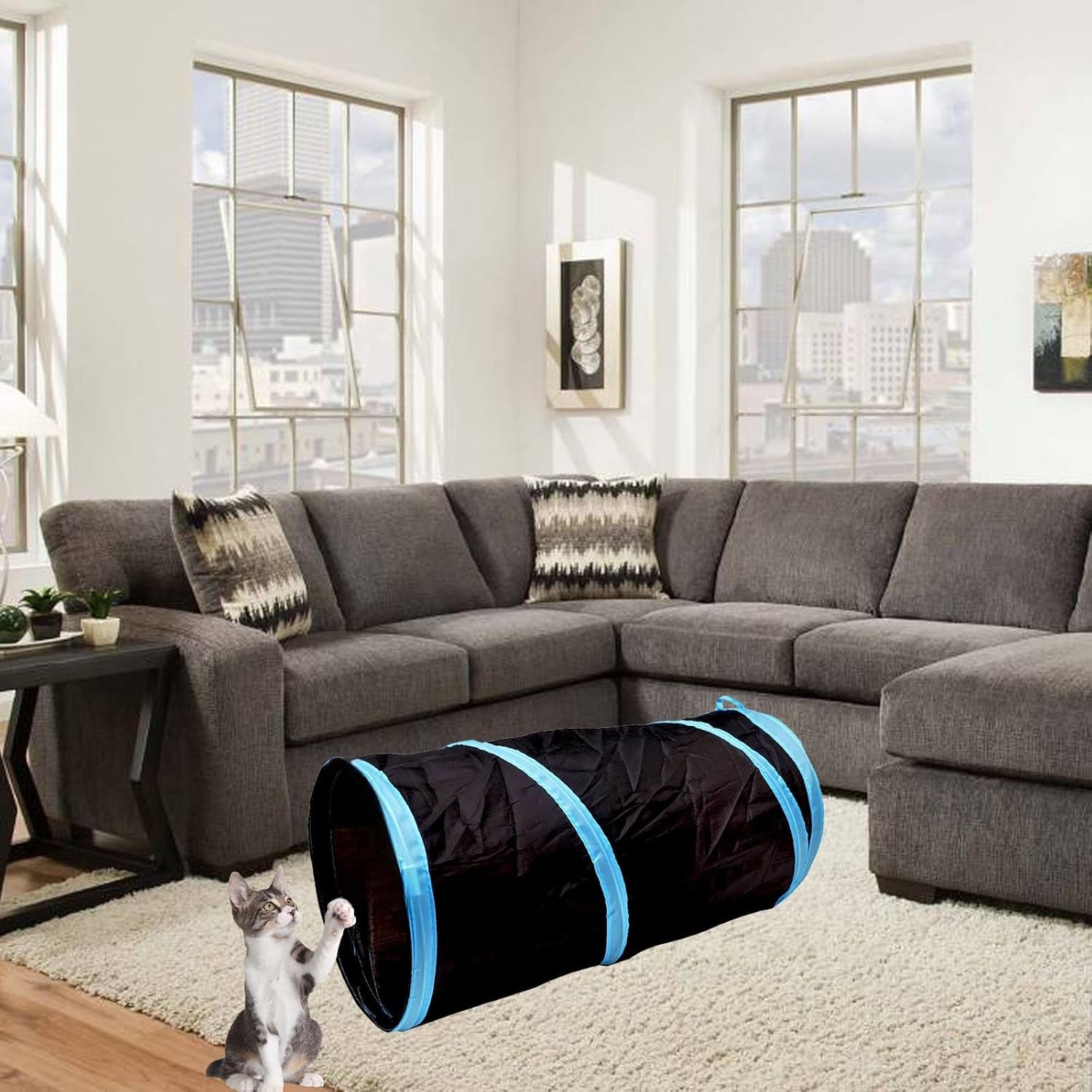 Interactive Cat Tunnel for Indoor Use - Collapsible 20" Play Tunnel for Cats, Kittens, Rabbits, and Puppies with Crinkle Features