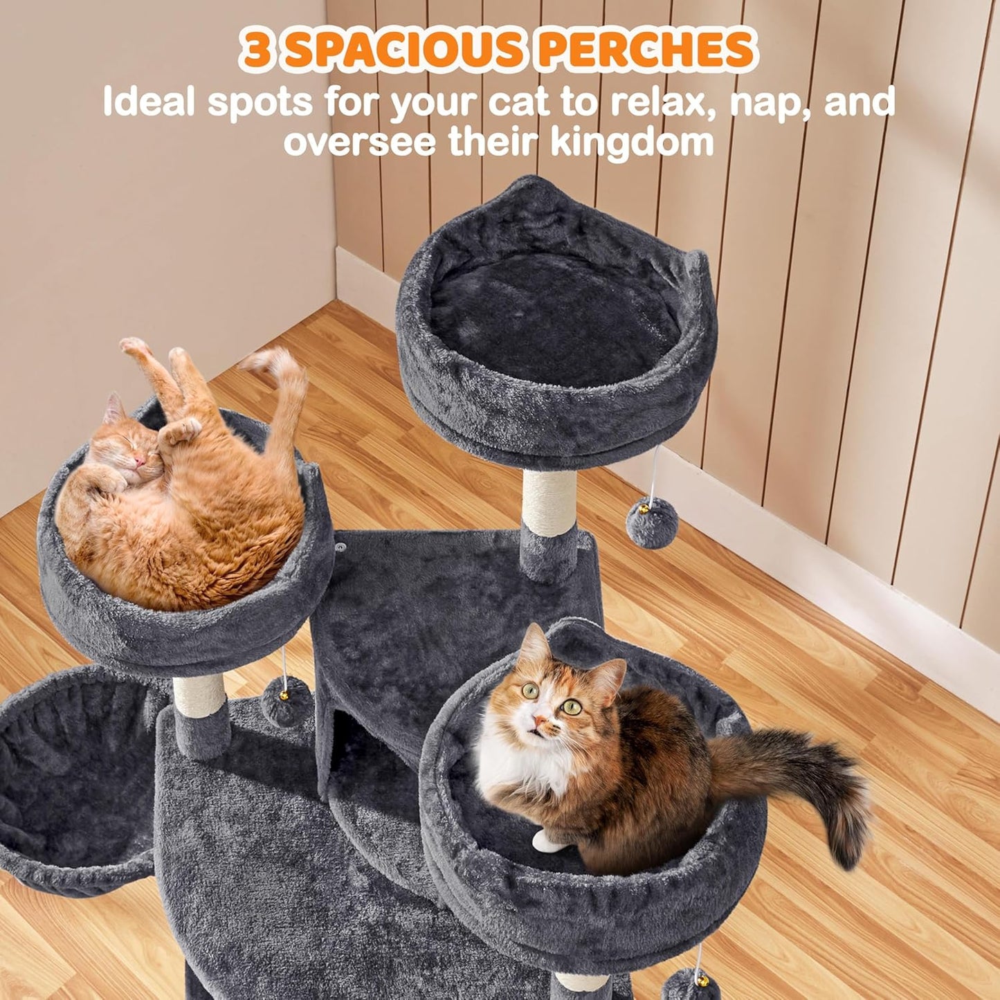 Yaheetech 68.5-Inch Multi-Level Cat Tree for Large Cats with Three Spacious Perches and Large Condo, Stable Pet Playhouse Featuring Sisal-Covered Scratching Posts and Board in Dark Gray