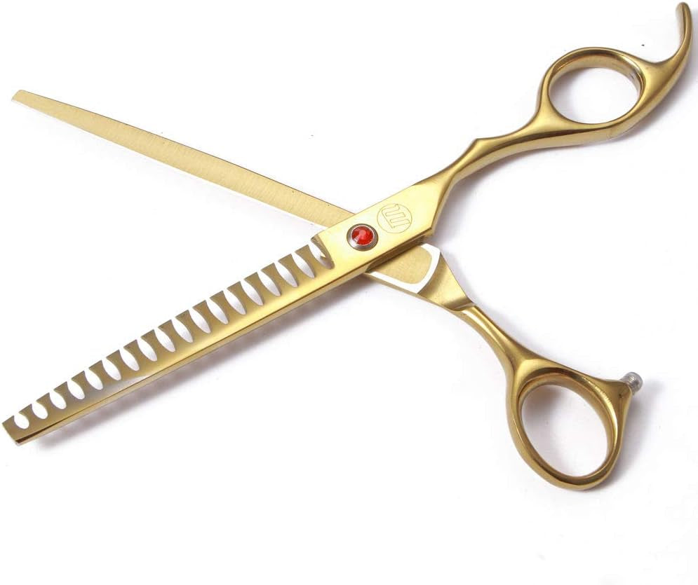 Professional Dog Grooming Scissors Set - 7 Inch and 8 Inch Chunkers, Curved Shears, and Thinning Shears with Grooming Comb