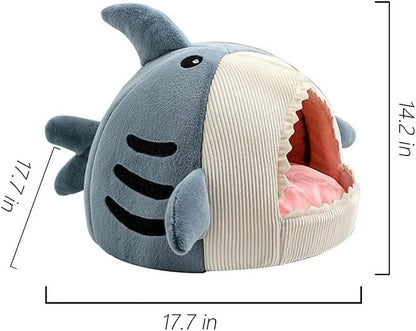 Large Shark-Shaped Cat Bed with Removable and Washable Pillow in Blue